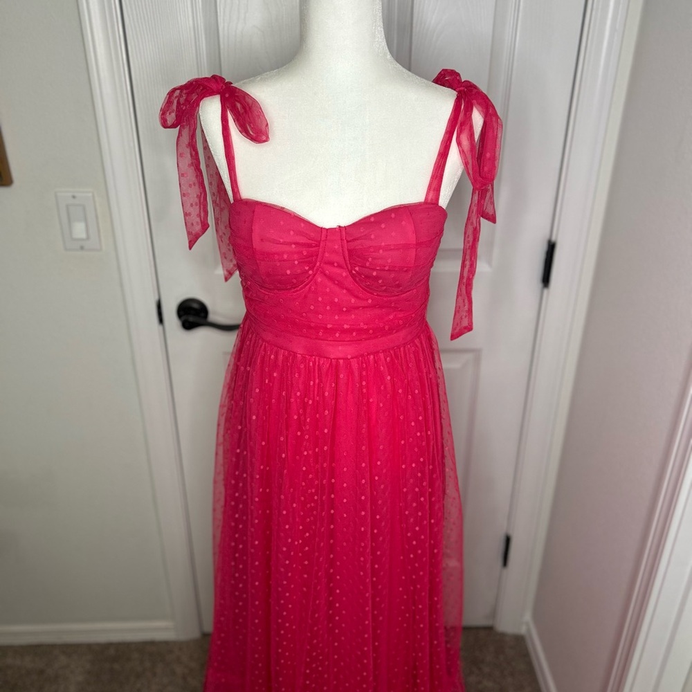 SHEIN Hot Pink Tie Shoulder Maxi Dress